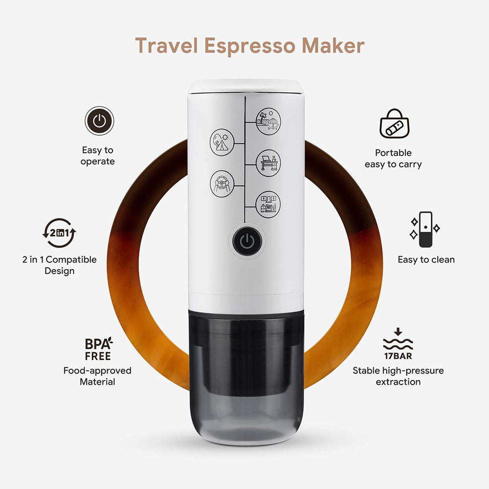 I Cafilas Electric Portable Espresso Coffee Machine for Car & Home Camping Coffee Maker Fit Nespresso Capsule Pods Ground Coffee