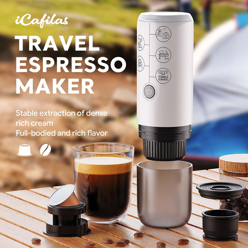 I Cafilas Electric Portable Espresso Coffee Machine for Car & Home Camping Coffee Maker Fit Nespresso Capsule Pods Ground Coffee