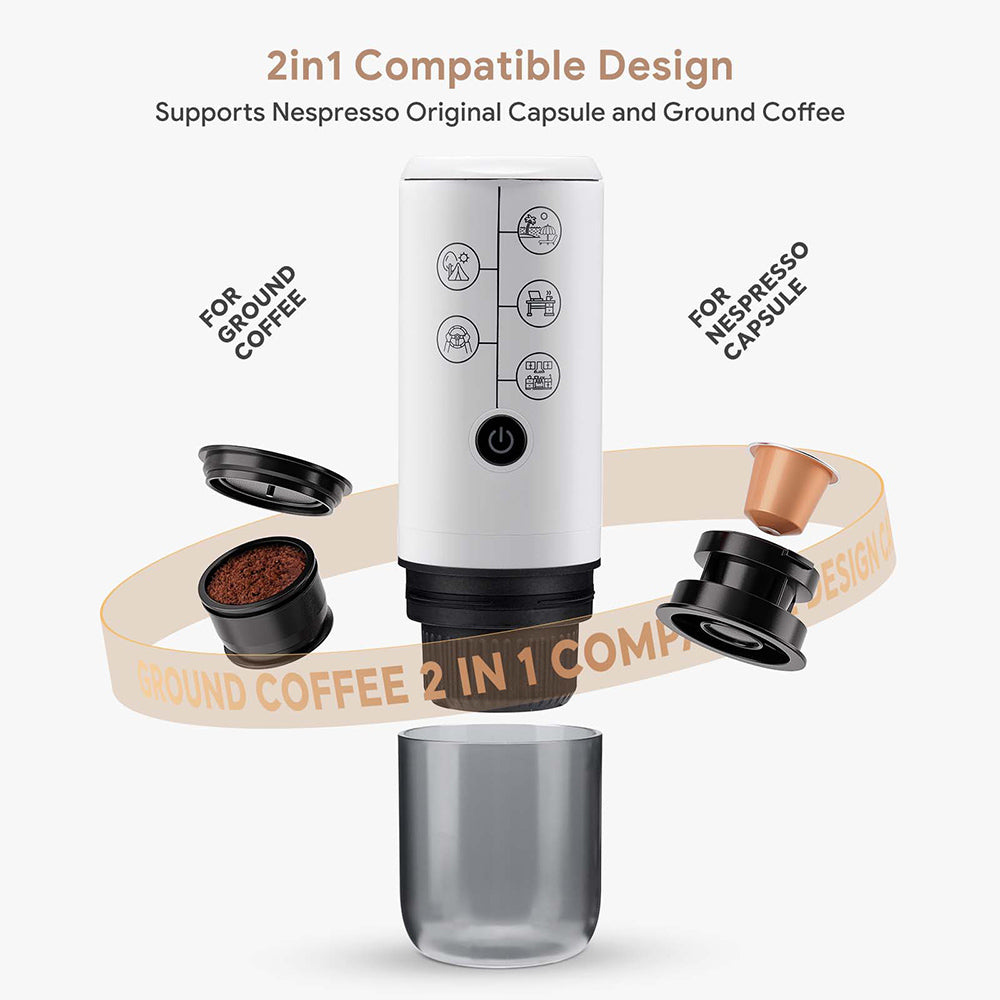 I Cafilas Electric Portable Espresso Coffee Machine for Car & Home Camping Coffee Maker Fit Nespresso Capsule Pods Ground Coffee