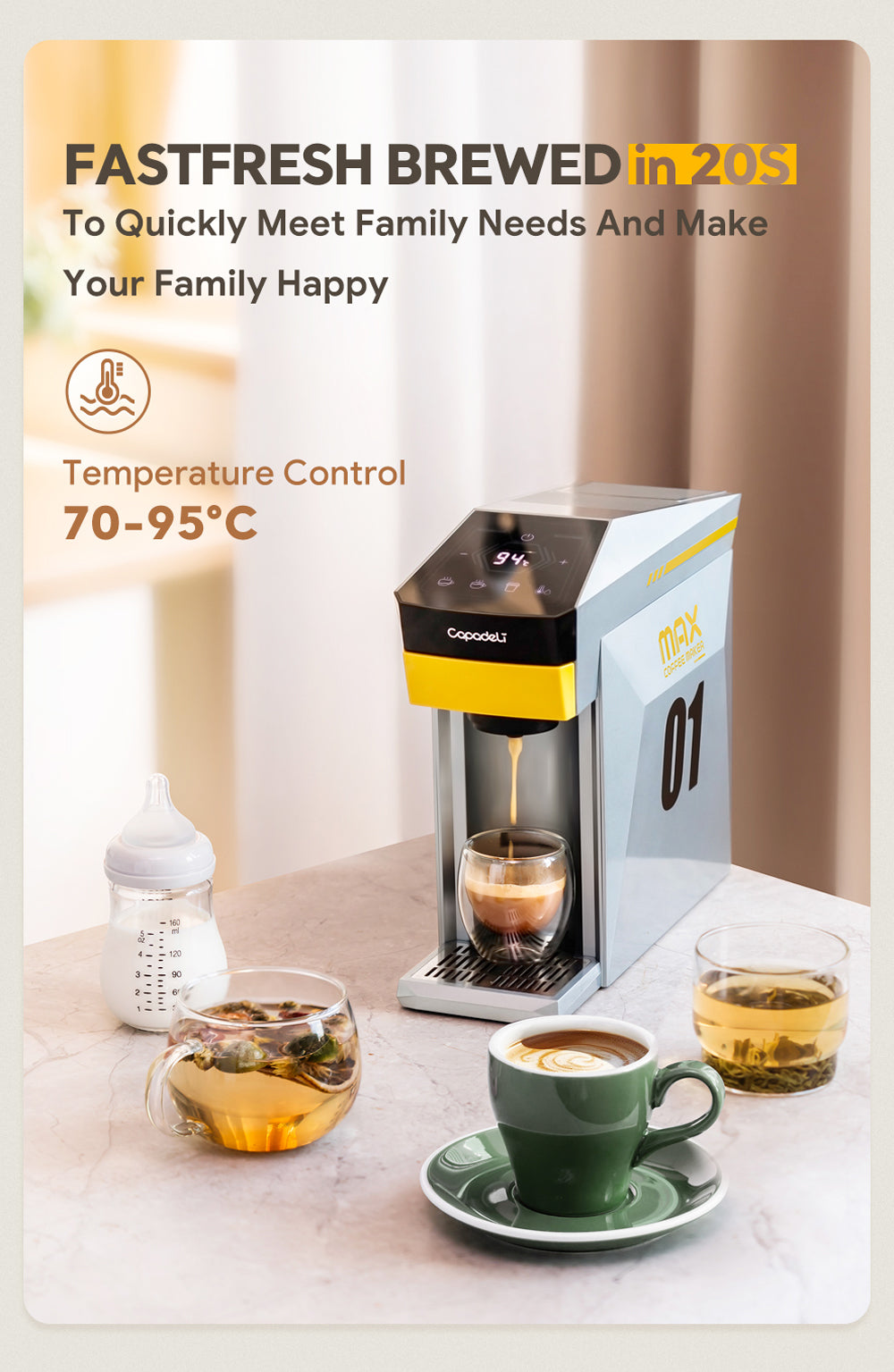 Capadeli 4in1 Capsule Coffee Machine Multiple Espresso Cafetera Coffee Maker Fits Dolce Gusto Nespresso Capsule & Ground Coffee